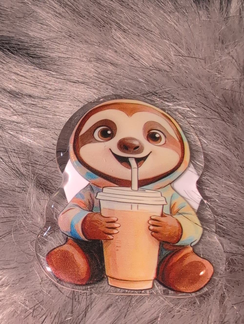Cute Sloth Drink Brown Sloth with Beige Cup Pop Socket